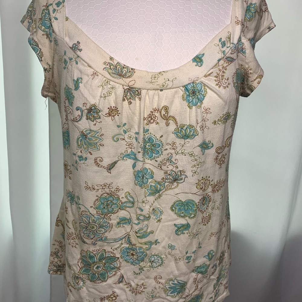 Agenda Cream and Teal Floral Top